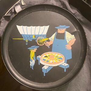 Vintage GuildCraft Black Metal Tray with Cartoon Design